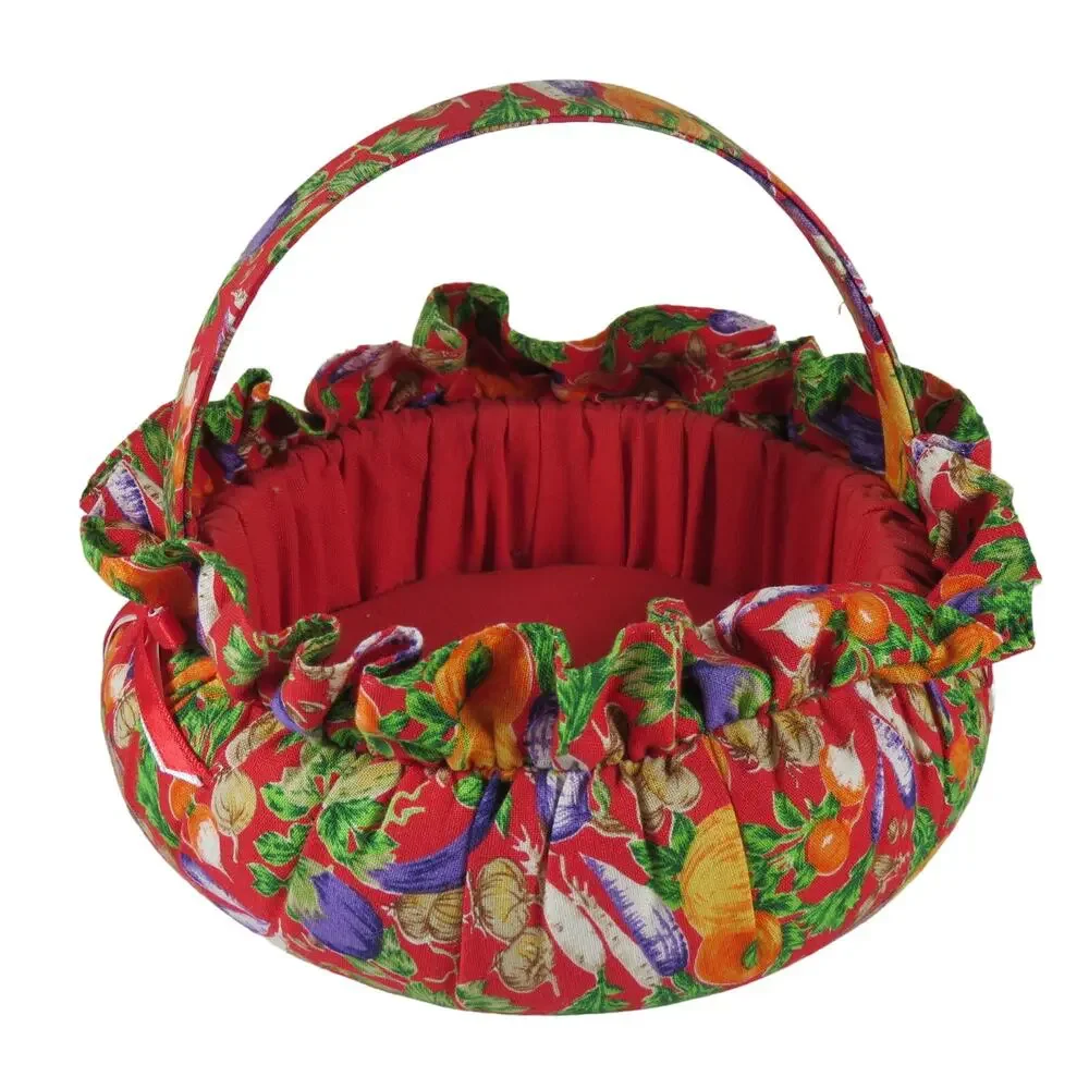Fabric Gift Basket Veggie Fruit Print Kitchen Decor Red, Soft Approx. 6